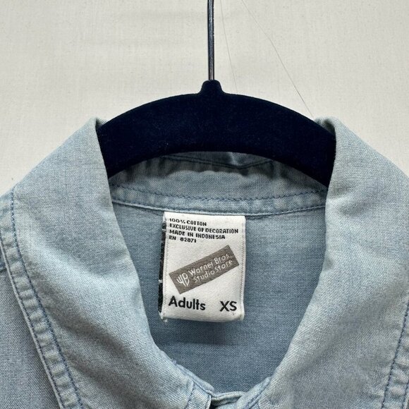 VTG Warner Bros. Shirt Adult XS Looney Tunes Denim Embroidered Button Down Blue - Picture 10 of 13